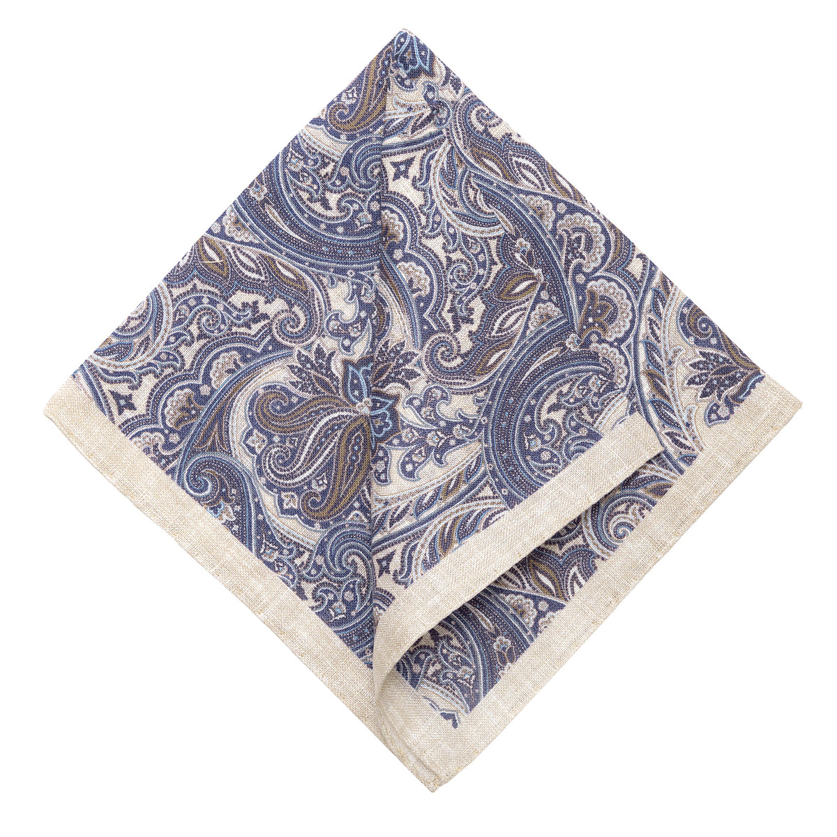 Paisley-Einstecktuch Ecru / Blau, Leinen